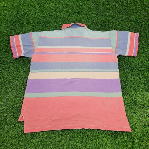 Vintage 90s IZOD Polo Shirt Large 23x28 Faded Stripes - Picture 2 of 13